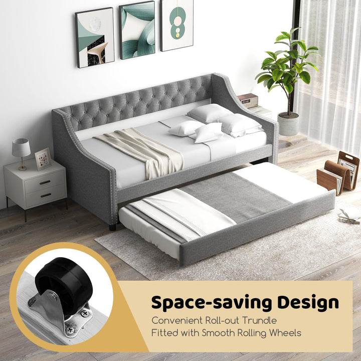 Giantex Upholstered Twin Daybed with Trundle