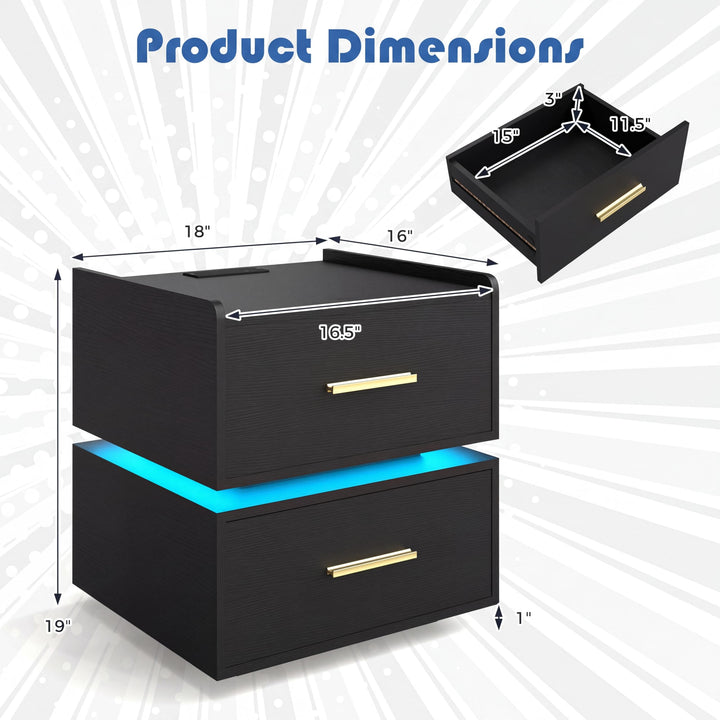 Giantex LED Night Stand with Charging Station &amp; 2 Storage Drawers (1/2)