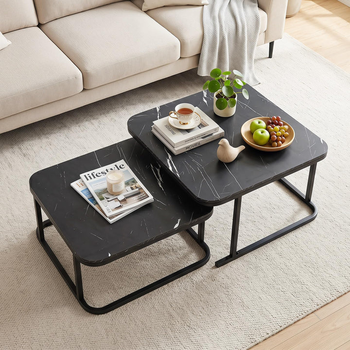 Giantex Nesting Coffee Table Set of 2 with Metal Frame