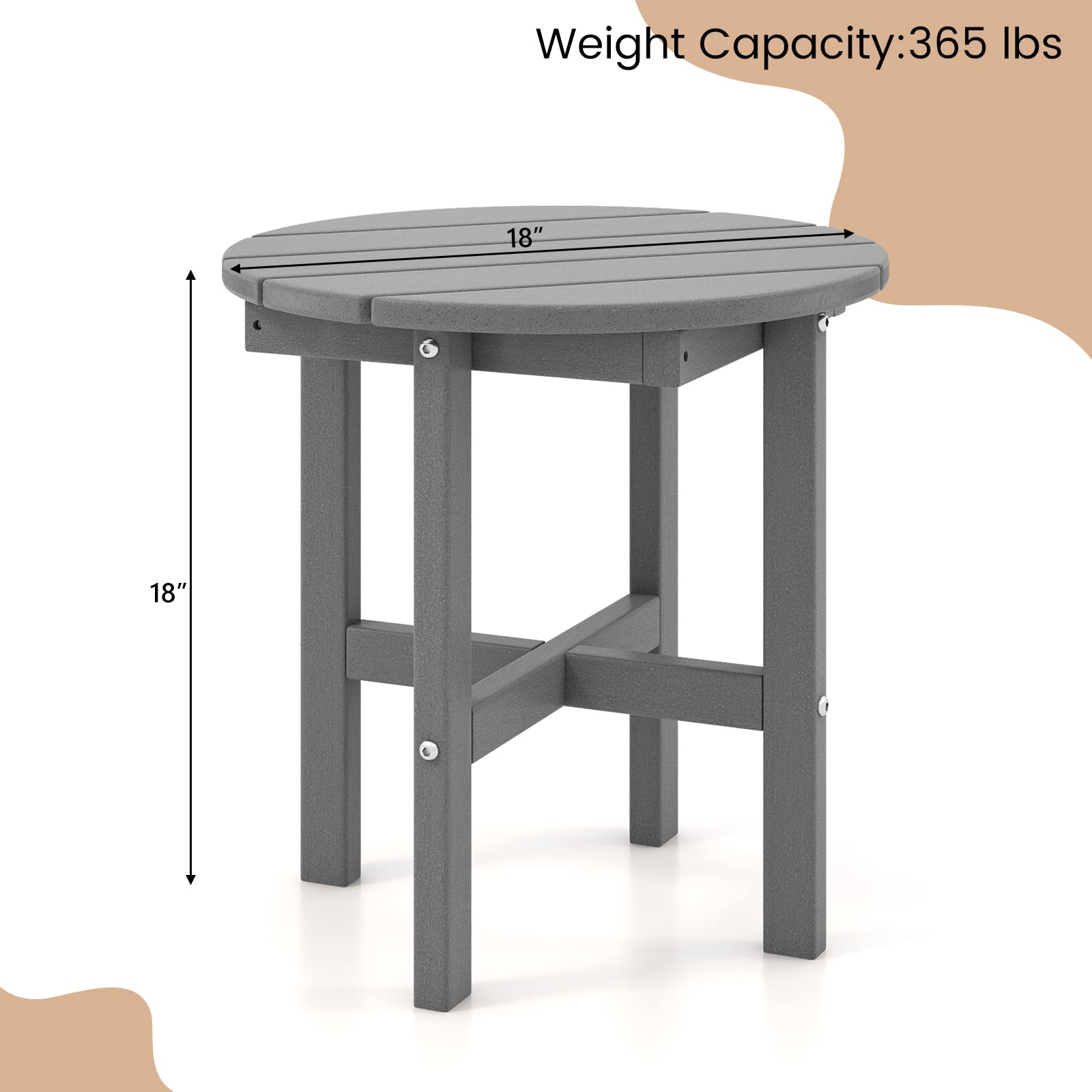 Giantex Small Outdoor Side Table - Weather-Resistant HDPE Adirondack Round End Table