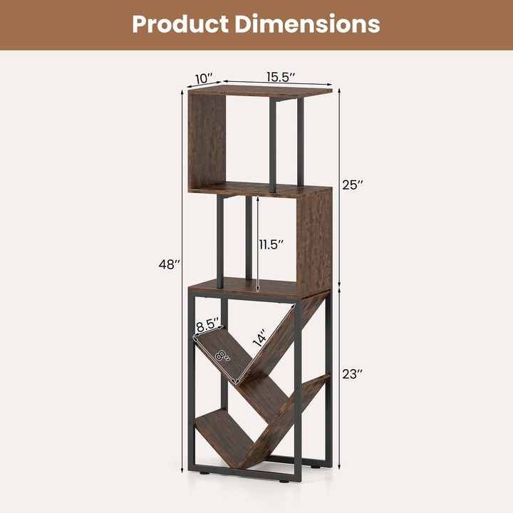 Giantex 6-Tier Bookshelf | Industrial S-Shaped Geometric Bookcase with Open Display Shelves