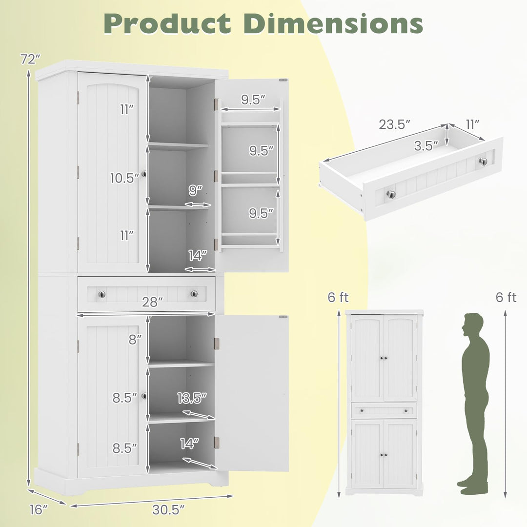 Giantex 72" Tall Kitchen Pantry Cabinet w/Drawer &amp; Adjustable Shelves
