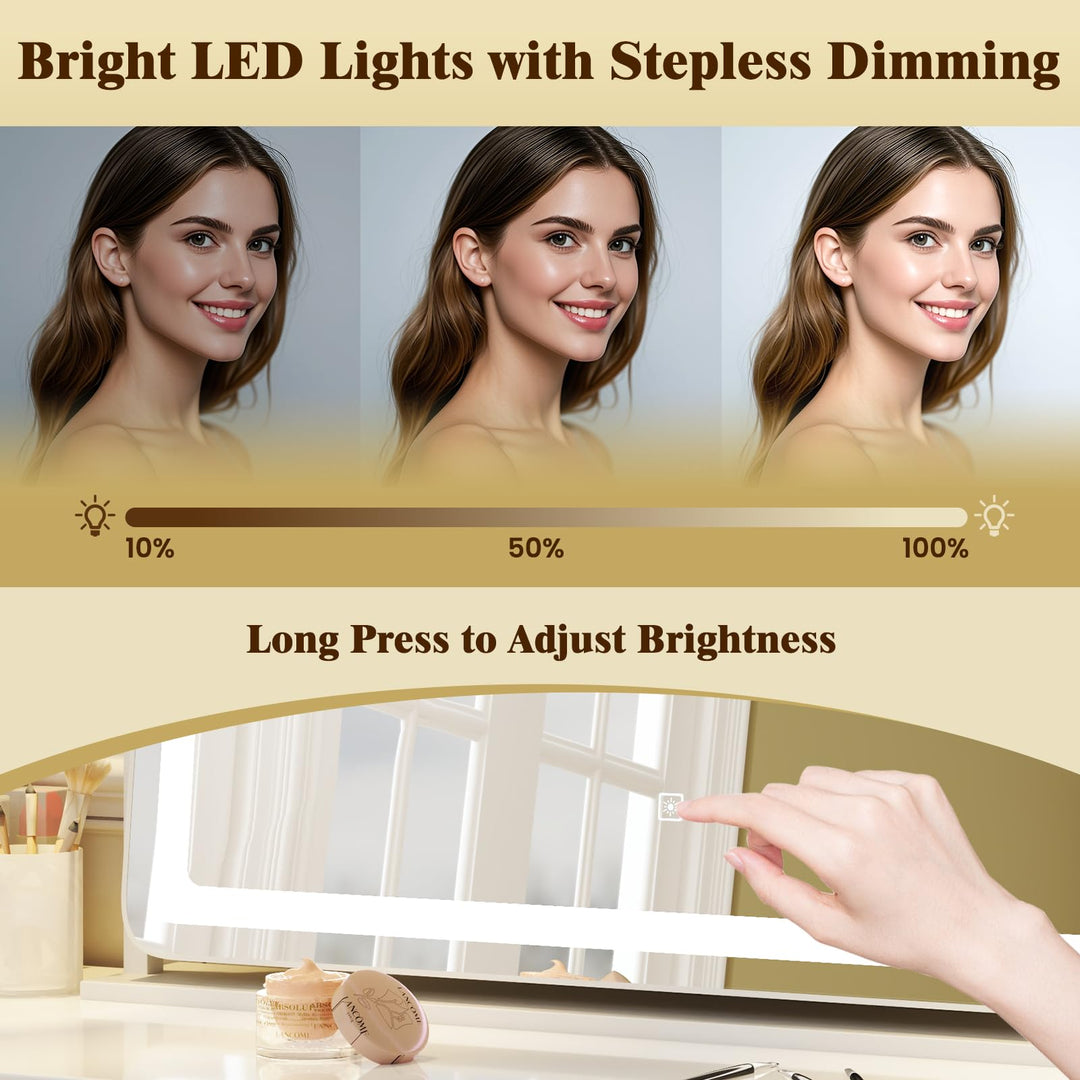CHARMAID Vanity Mirror with Lights - 32'' x 22'' Large Lighted Vanity Makeup Mirror with 10X Magnify Mirror