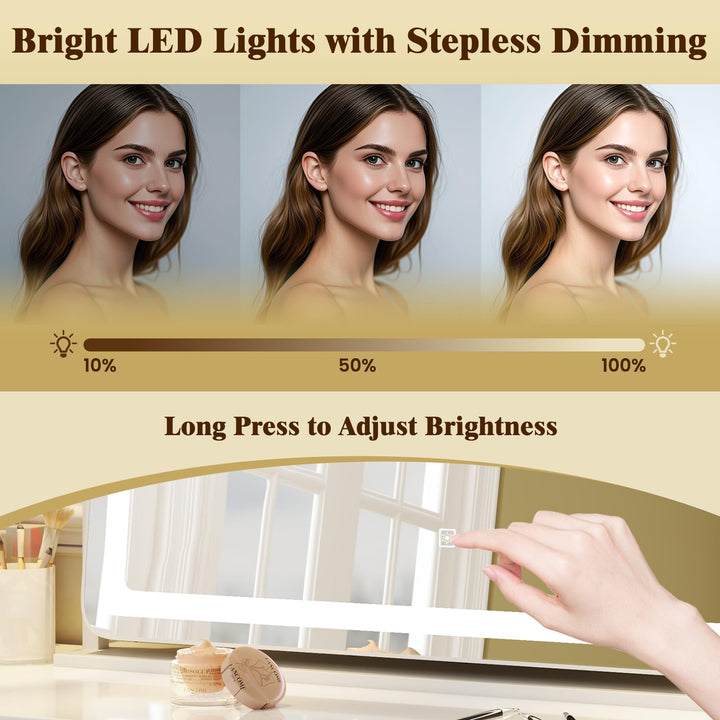 CHARMAID Vanity Mirror with Lights - 32'' x 22'' Large Lighted Vanity Makeup Mirror with 10X Magnify Mirror