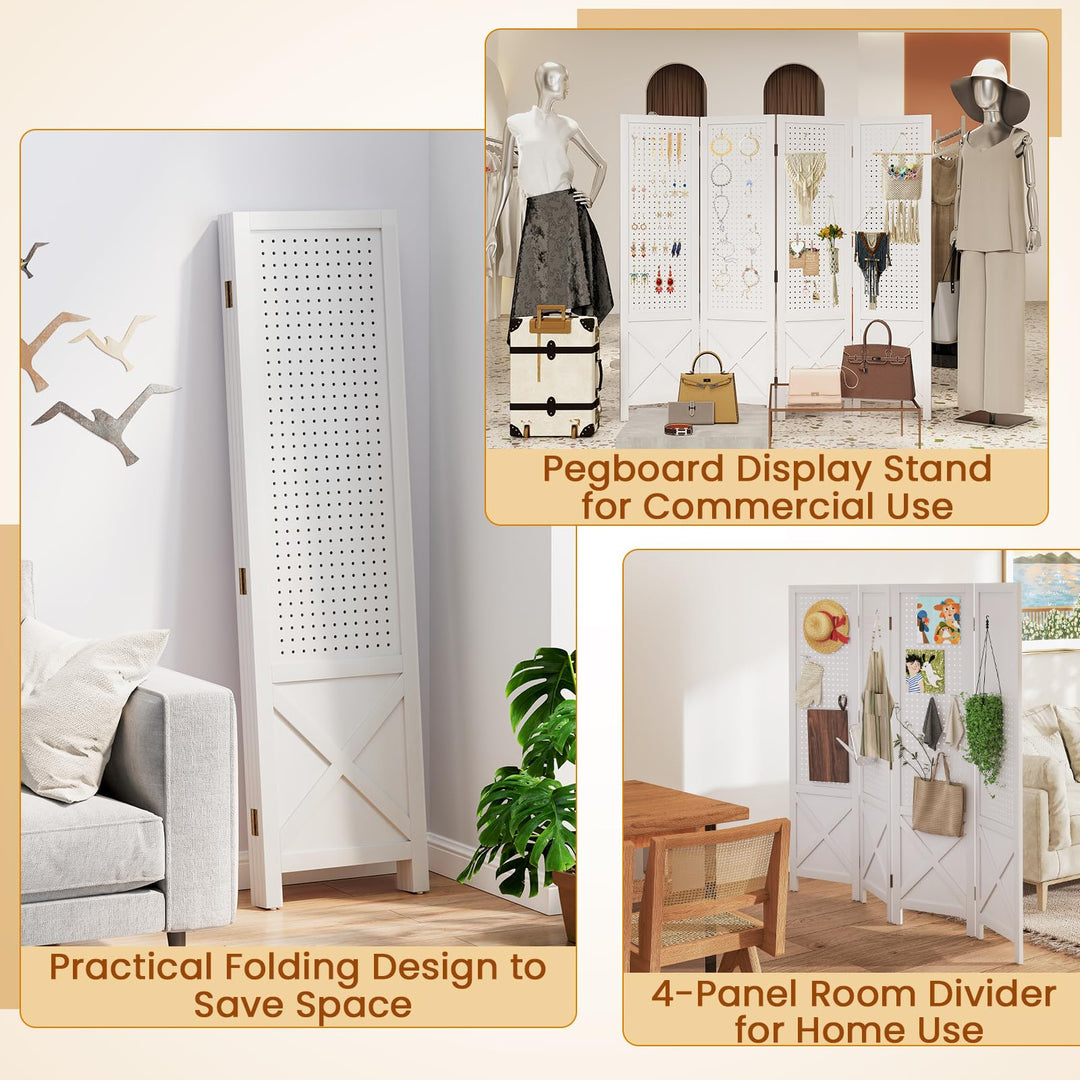 Giantex 4 Panel Pegboard Room Divider for Room Separation