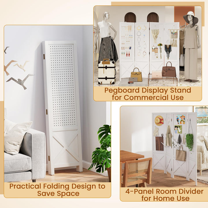 Giantex 4 Panel Pegboard Room Divider for Room Separation