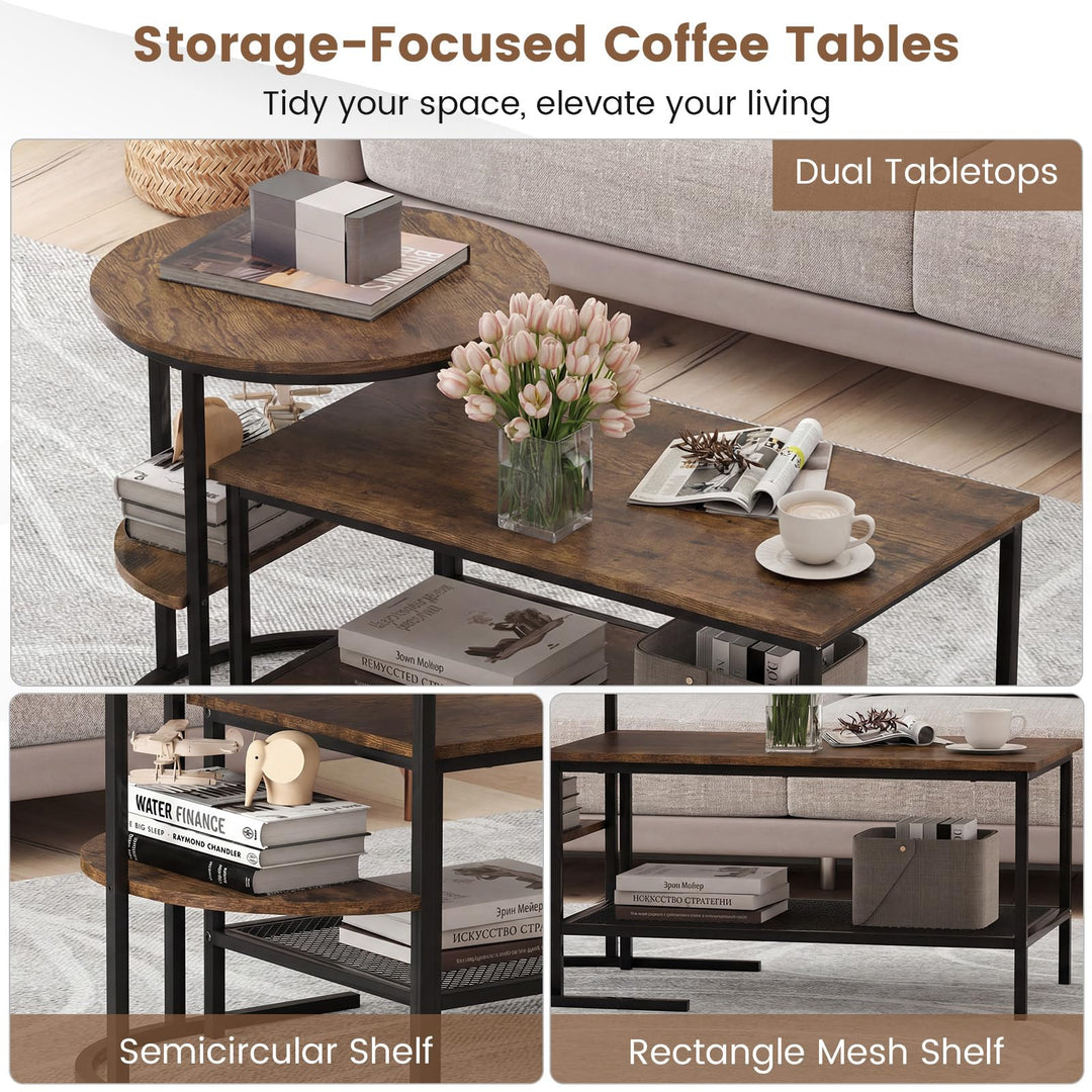Giantex Nesting Coffee Table Set of 2 Detachable Rectangular Table