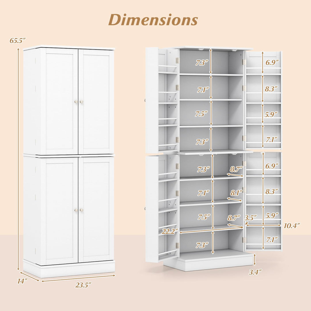 Giantex Kitchen Pantry Cabinet 65.5" Tall Kitchen Hutch w/8-Tier Storage Cabinet 16-Tier Door Shelves