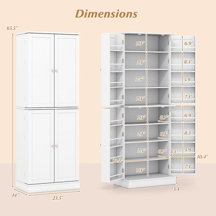 Giantex Kitchen Pantry Cabinet 65.5" Tall Kitchen Hutch w/8-Tier Storage Cabinet 16-Tier Door Shelves