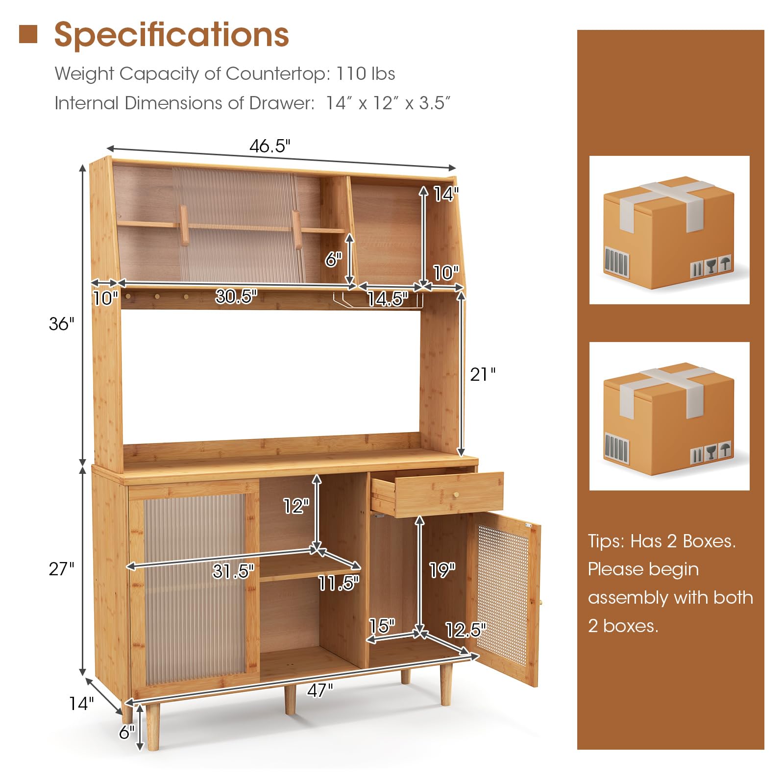 Giantex Pantry Cabinet 69" Bamboo Hutch Cabinet with Storage