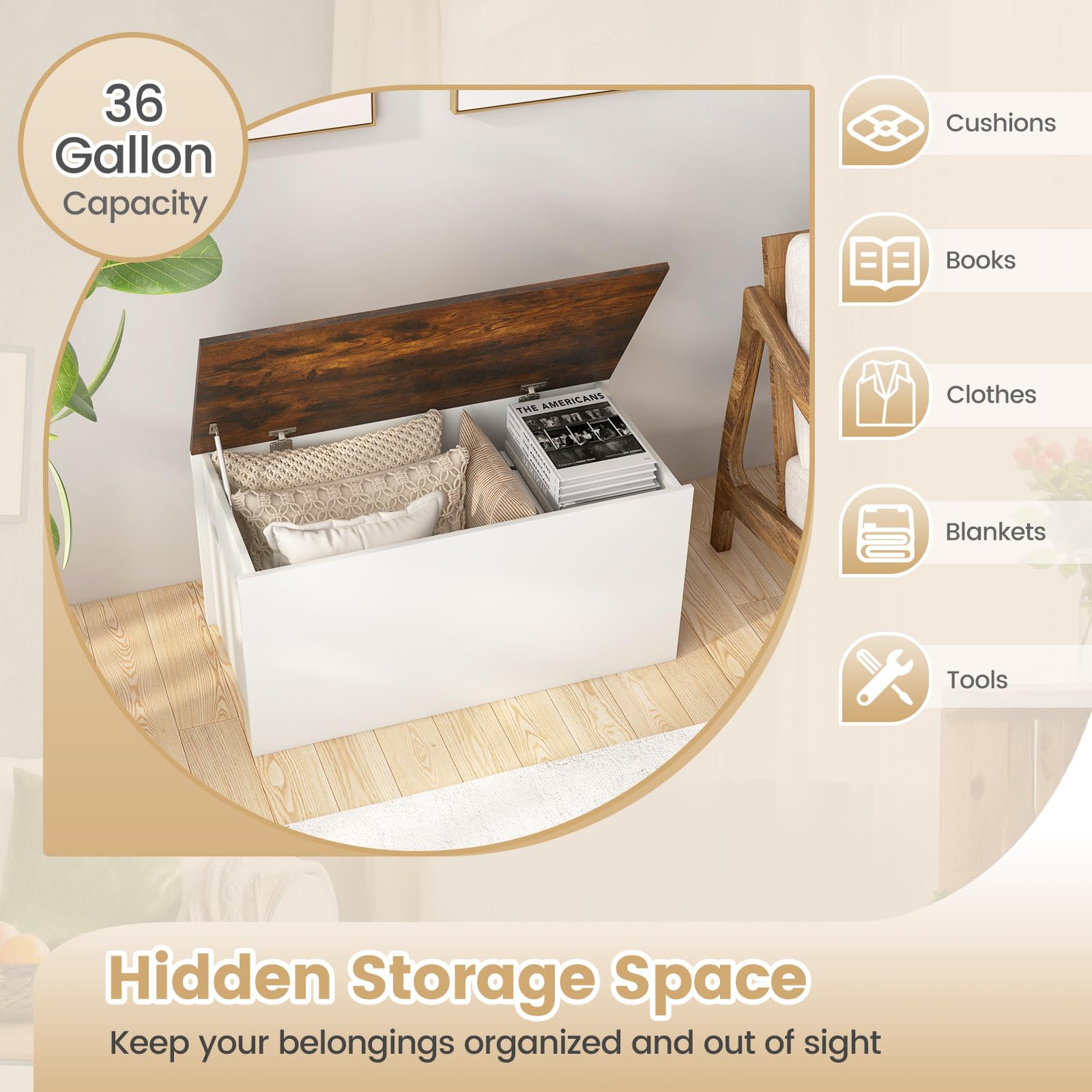 Giantex Flip-top Storage Chest, Lift Top Storage Bench w/Pneumatic Rod & Safety Hinges