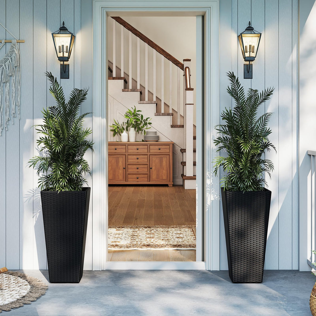 Giantex Set of 2 Outdoor Wicker Flower Pot 30 Inch Tall Planters with Drainage System