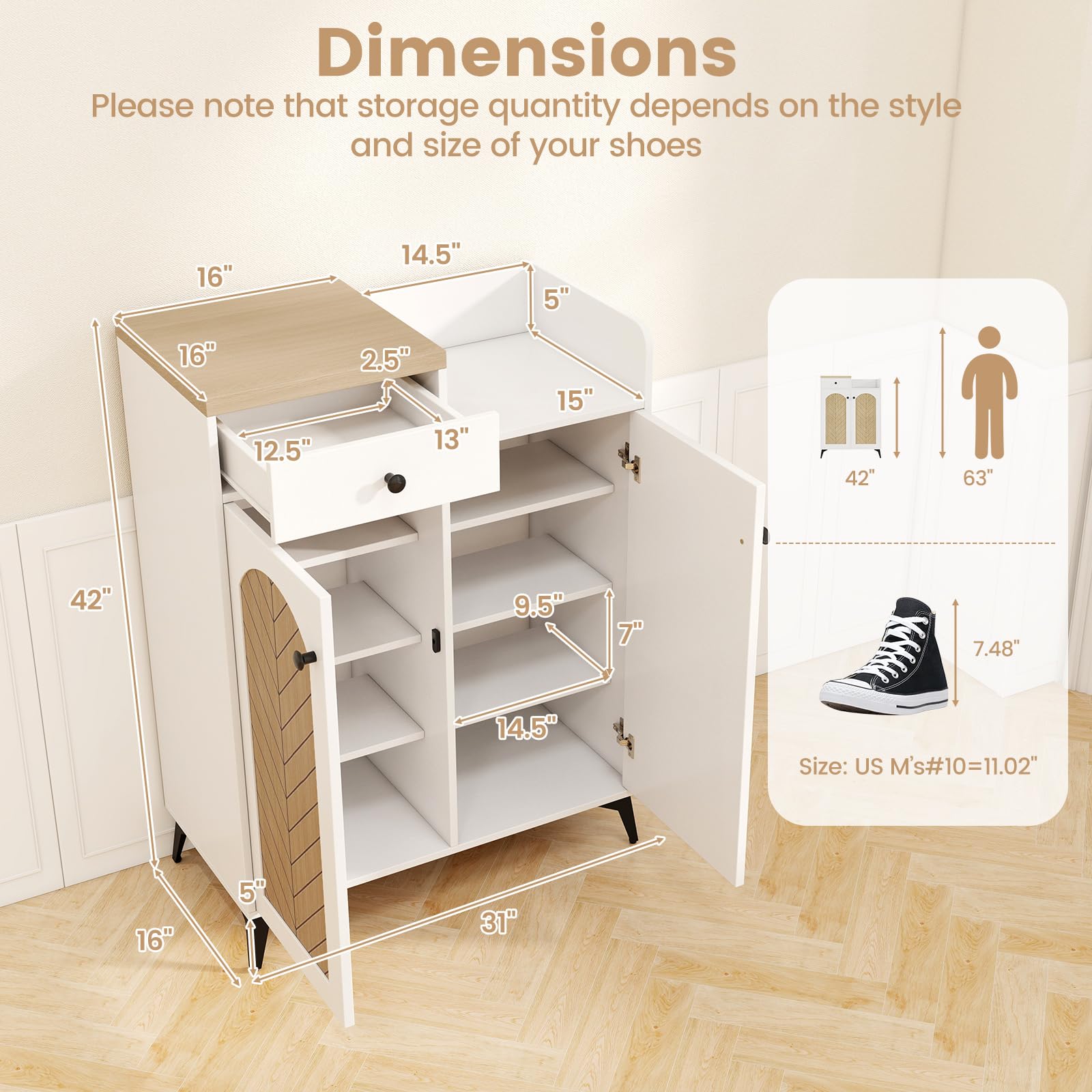 Giantex Shoe Cabinet with Doors, 6-Tier Shoe Organizer Cabinet with Drawer