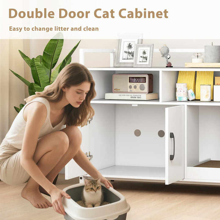 Giantex Cat Litter Box Enclosure - Cat Washroom Hidden Furniture with Front Entry