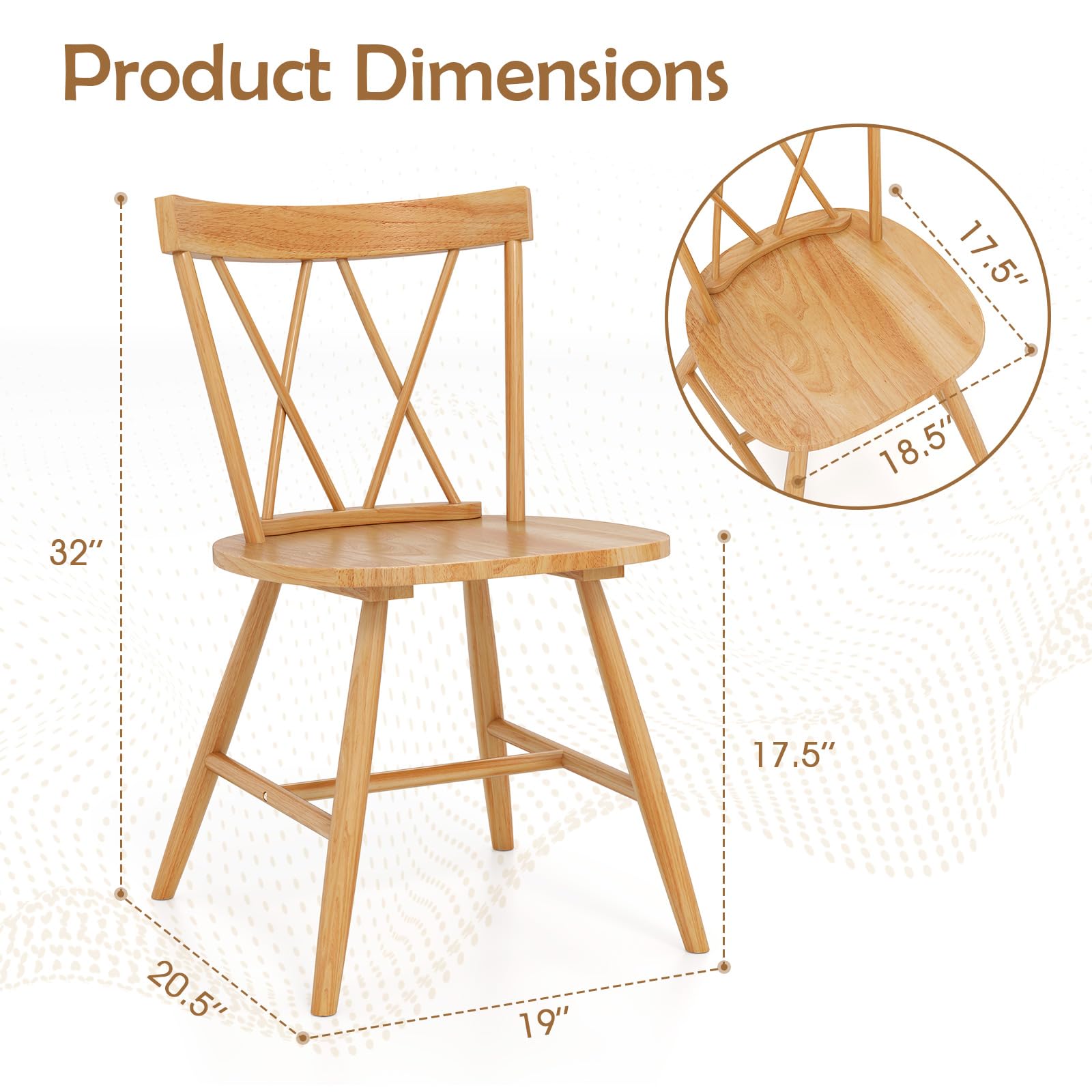 Giantex Wooden Dining Chairs Set of 2/4, Farmhouse Windsor Kitchen Chairs w/Cross Back, Wide Seat
