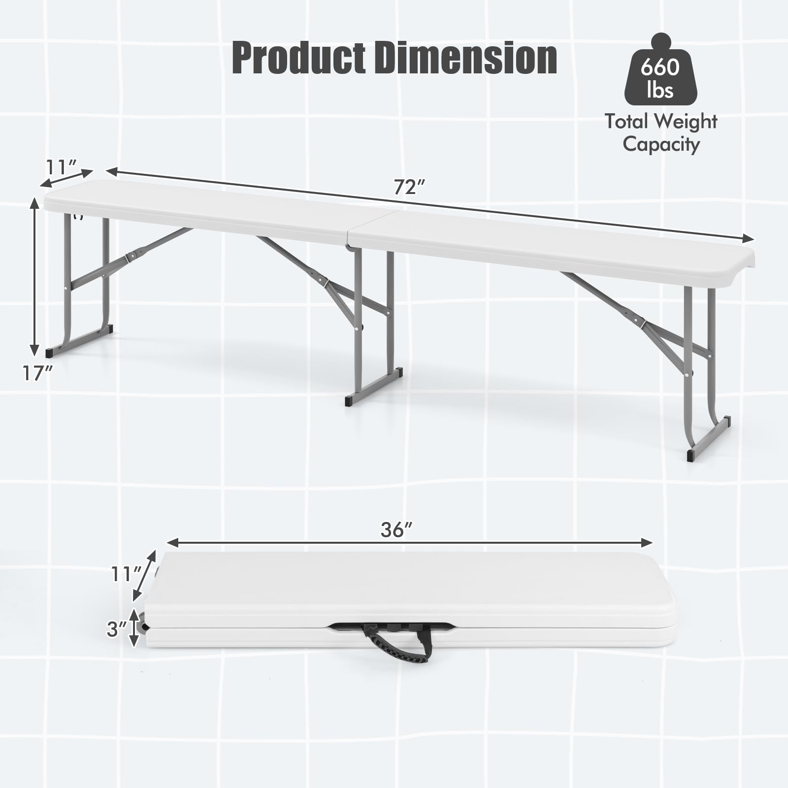 Giantex 6 Feet Plastic Folding Bench, Portable Picnic Seat for BBQ Party Camping Dining, HDPE Top