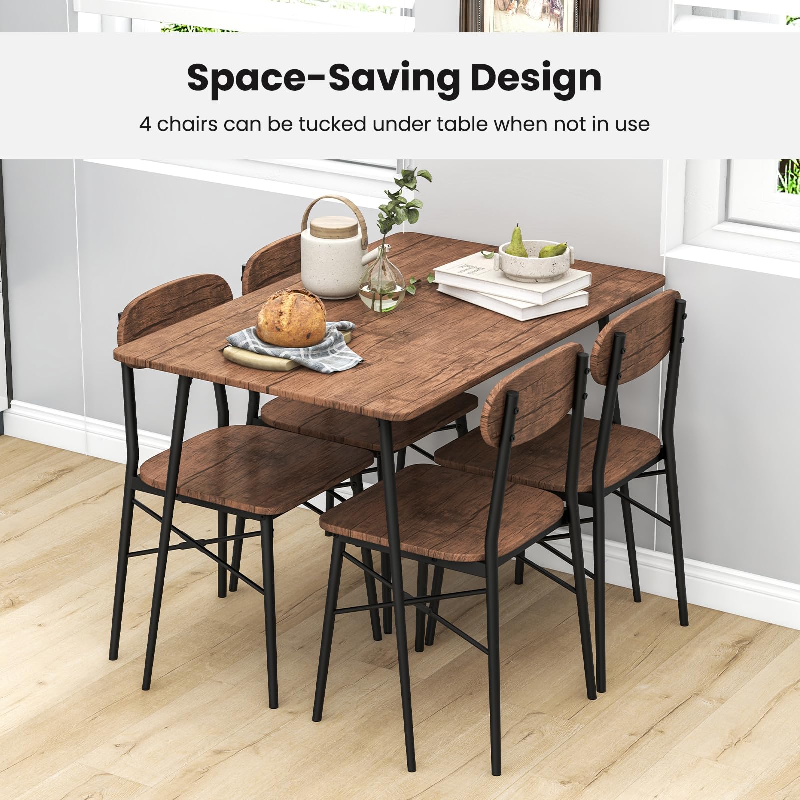 Giantex Dining Table Set for 4, Mid-Century Kitchen Furniture Set w/Kitchen Table, 4 Dining Chairs