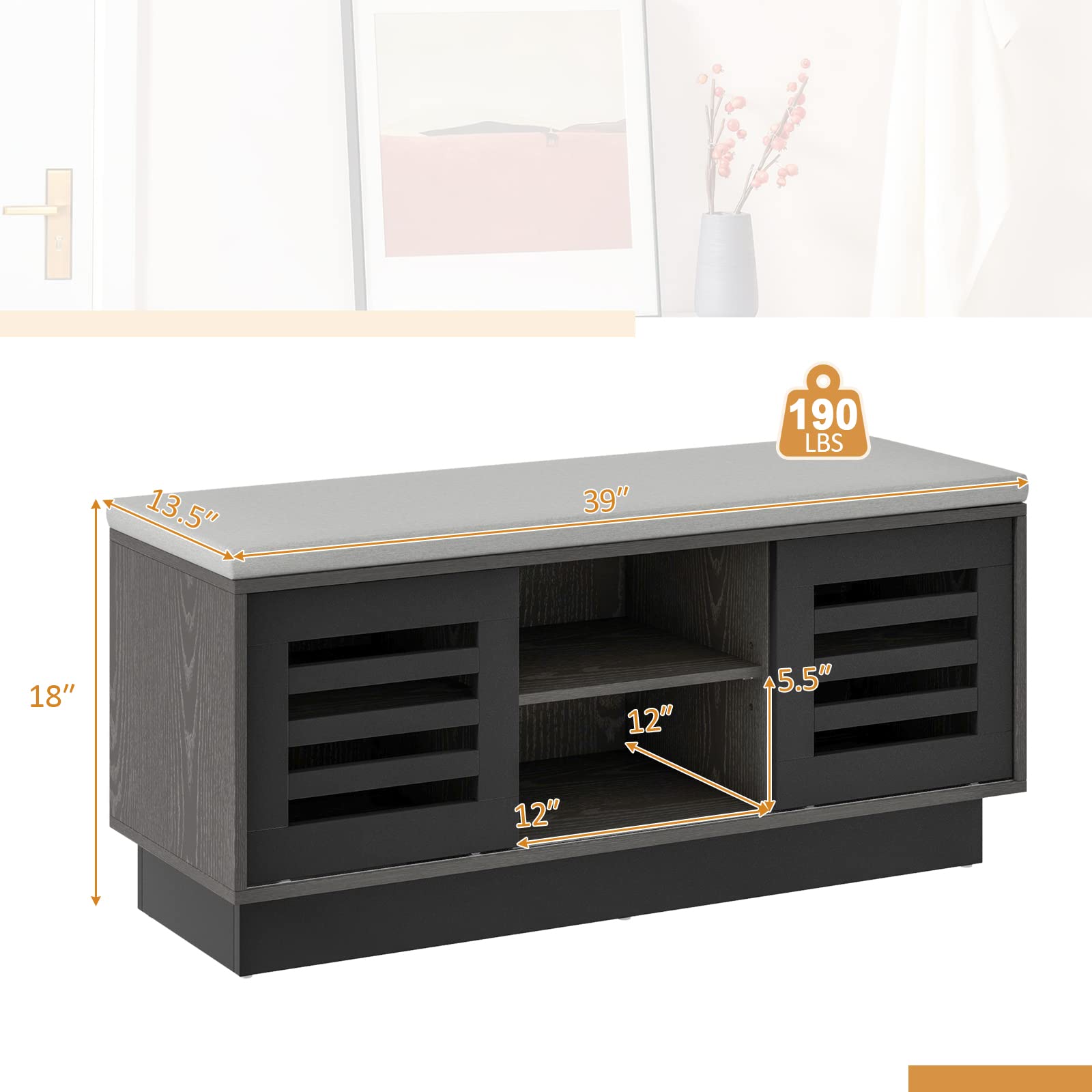 Giantex Entryway Shoe Storage Bench - Shoe Rack w/Seat Cushion & 6 Storage Compartments
