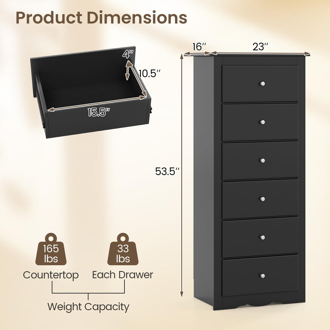 6 Drawer Chest Wooden Dresser Clothes Organizer Bedroom
