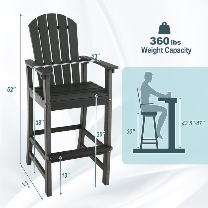 Giantex Outdoor HDPE Bar Stool, Tall Adirondack Chair with Armrests and Footrest, 30 Inches Counter Height Bar Stool