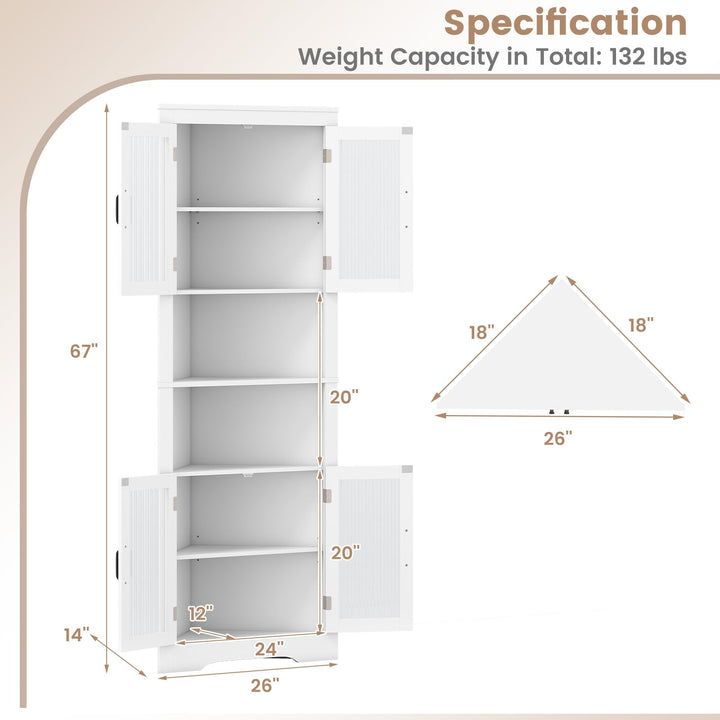 Giantex 67" Tall Corner Cabinet Space-Saving Triangular Storage Cabinet w/ 4 Tempered Glass Doors