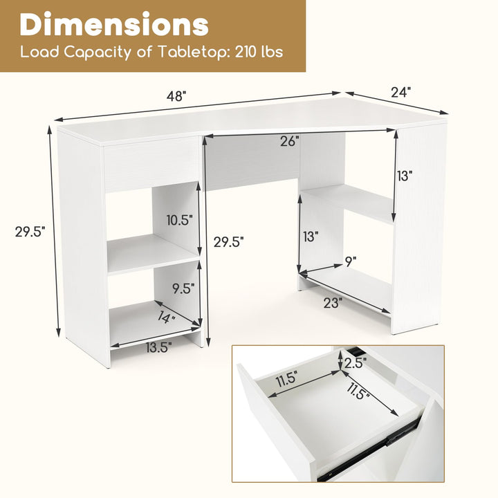 Giantex White Desk with Drawer 48 Inch Corner Desk