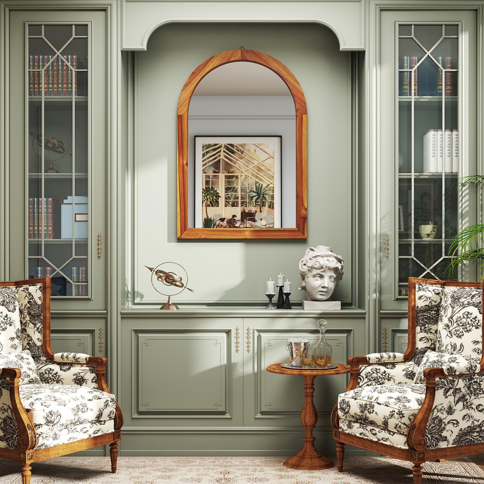 Farmhouse Wall Mirror Arched Mirror with Solid Acacia Wood Frame