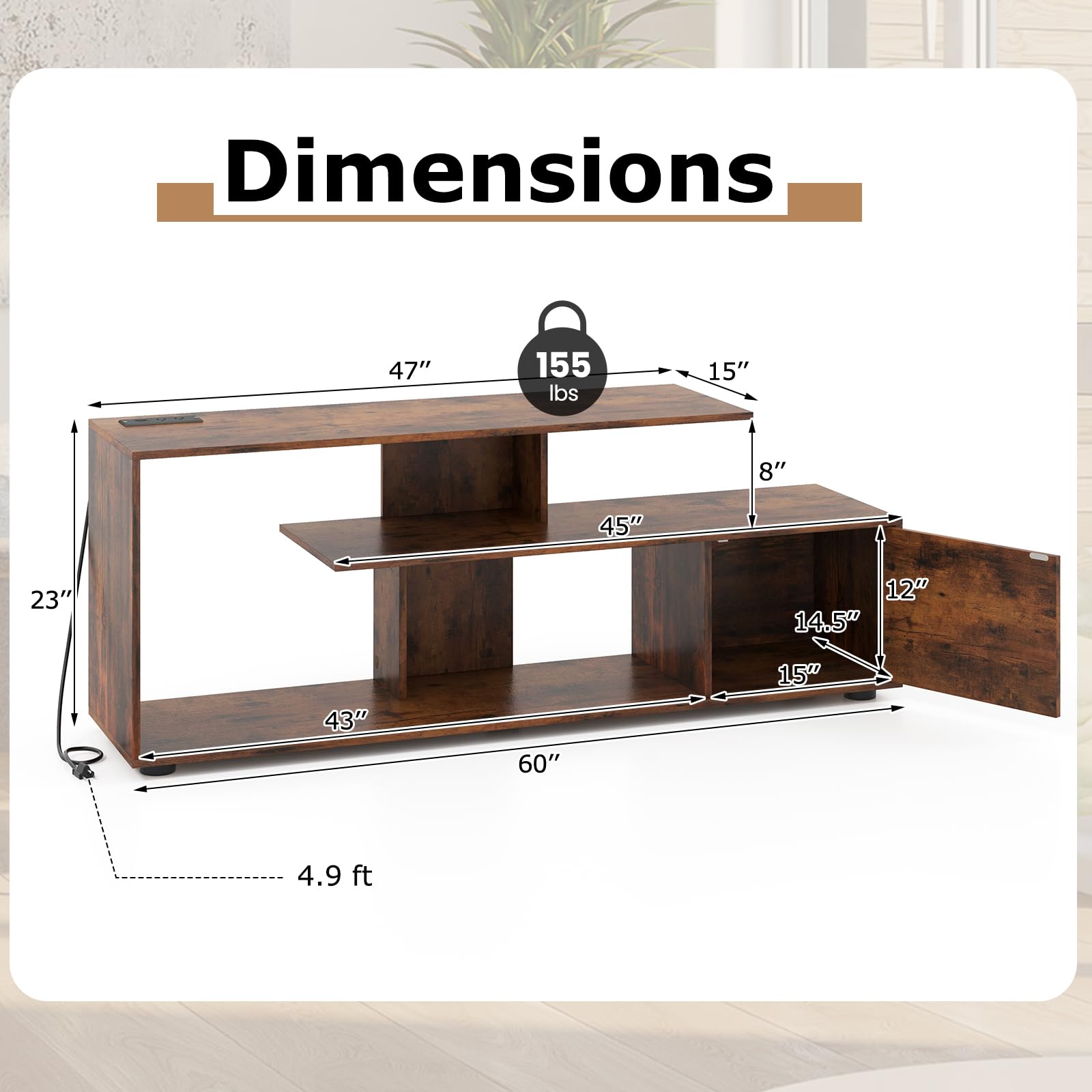 Giantex TV Stand with Power Outlet for TVs up to 55 Inch, Entertainment Center with Storage Cabinet & Open Shelves