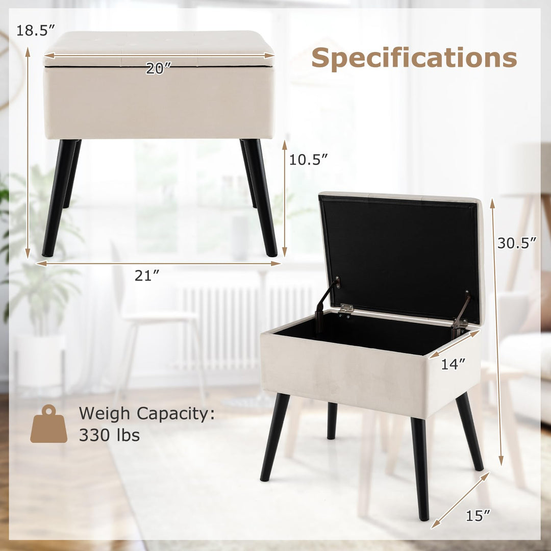 Giantex 20" Ottoman with Storage - Set of 1/2 Makeup Vanity Bench with Flip Top Storage