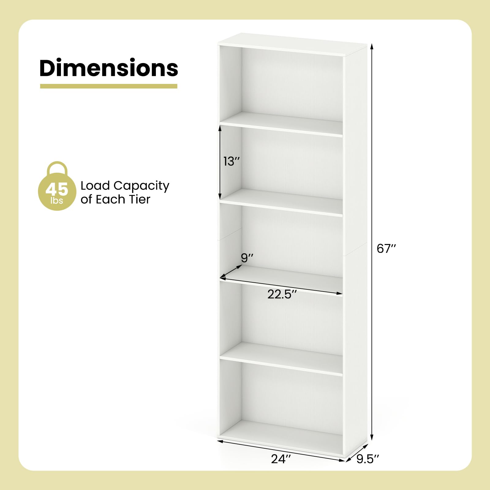 Giantex 5-Tier Bookshelf Freestanding Bookcase with 5 Open Shelf