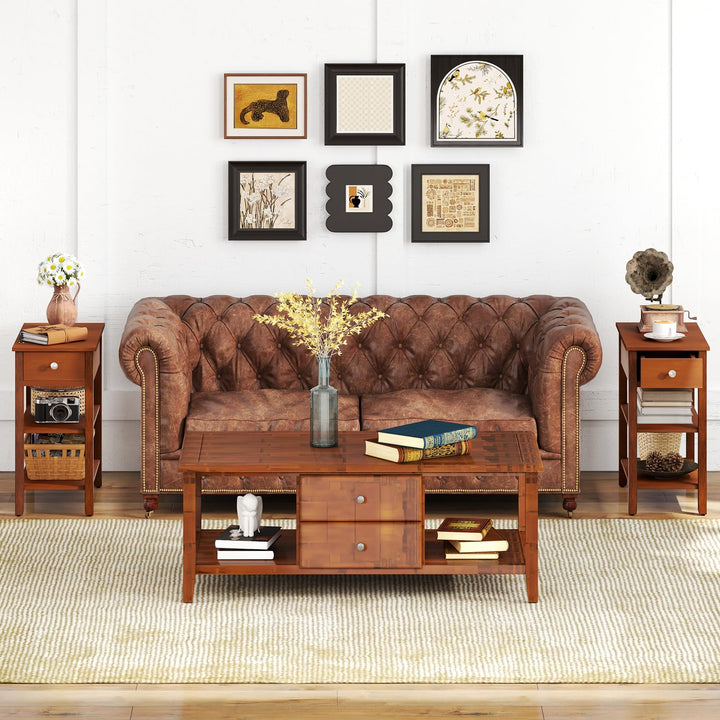 Ginatex Narrow Side Table Small End Tables with Drawer & Open Storage Shelves