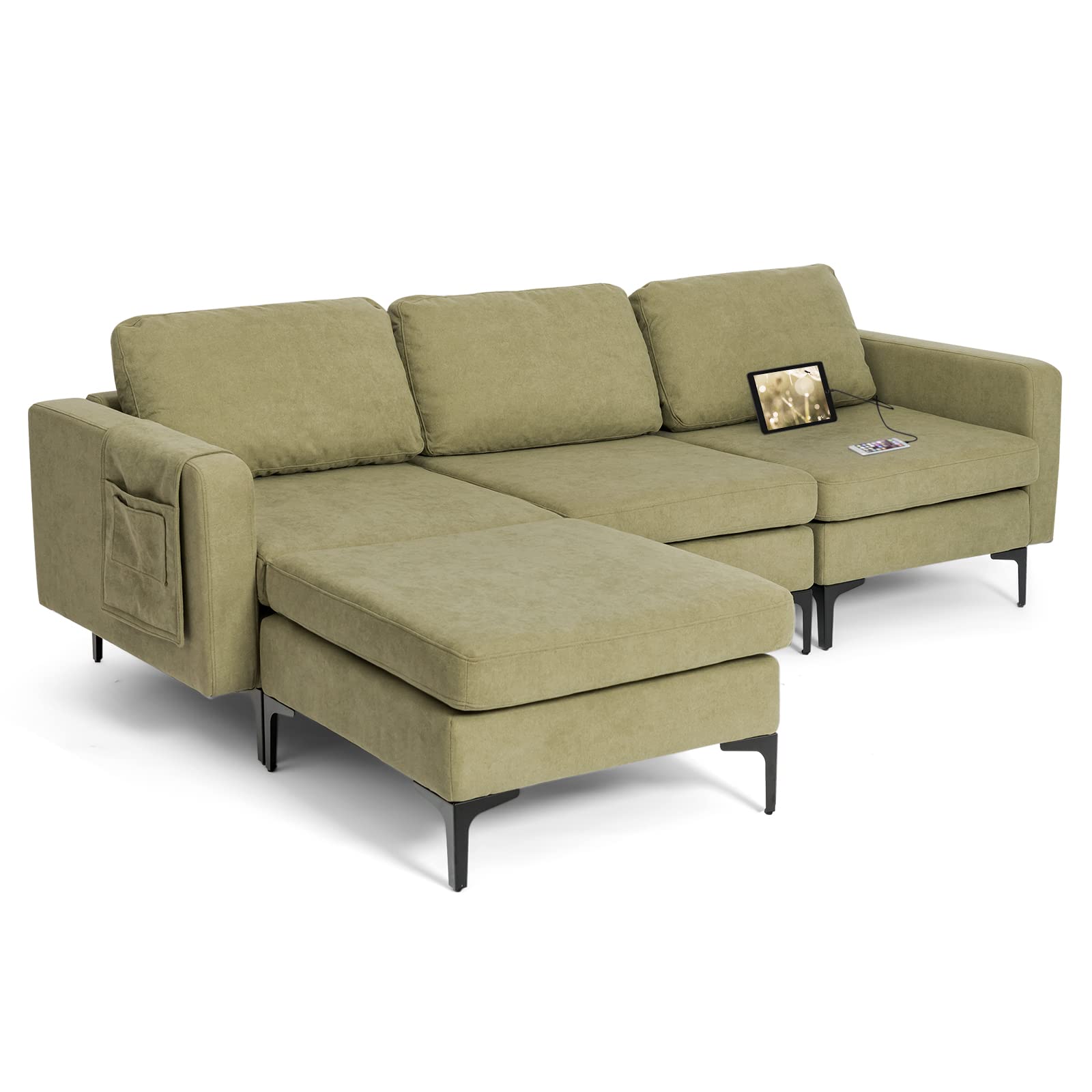 Giantex 94.5" L Convertible Sofa Couch, 3 Seat Sectional Sleeper with USB Ports & Socket