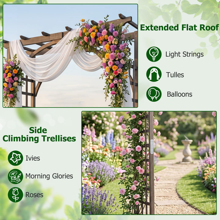 Giantex 85" Wood Garden Arch Trellis with Flat Top for Climbing Plants