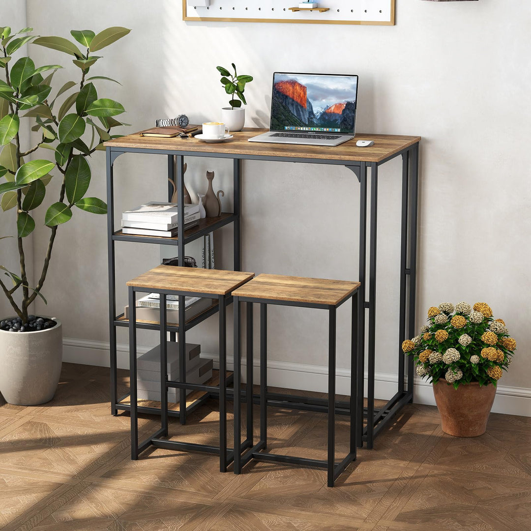 Giantex 3-Piece Dining Table Set for 2 Bar-Height Kitchen Table with 2 Stools