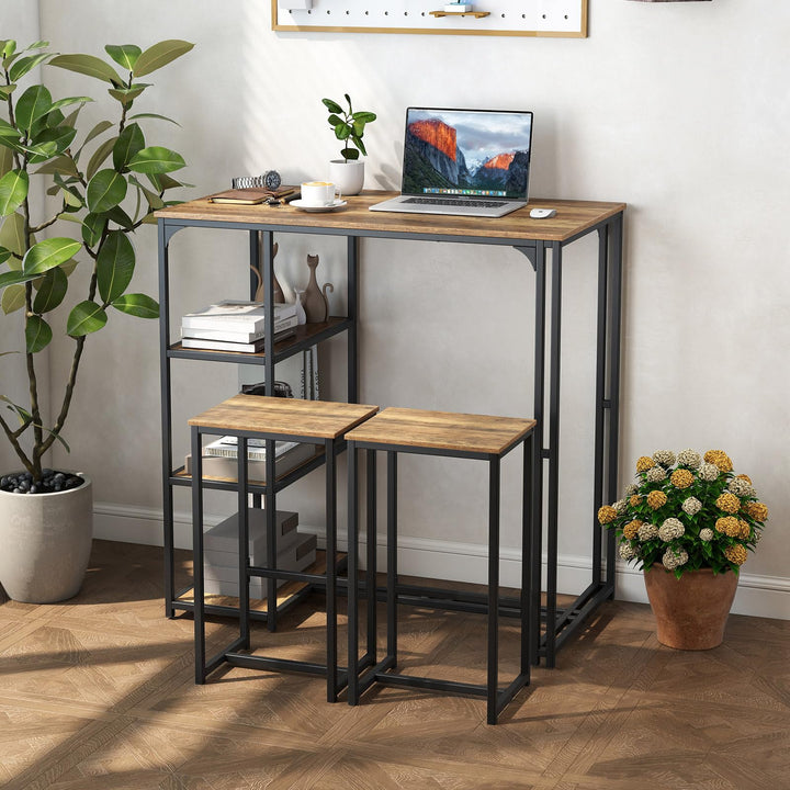 Giantex 3-Piece Dining Table Set for 2 Bar-Height Kitchen Table with 2 Stools