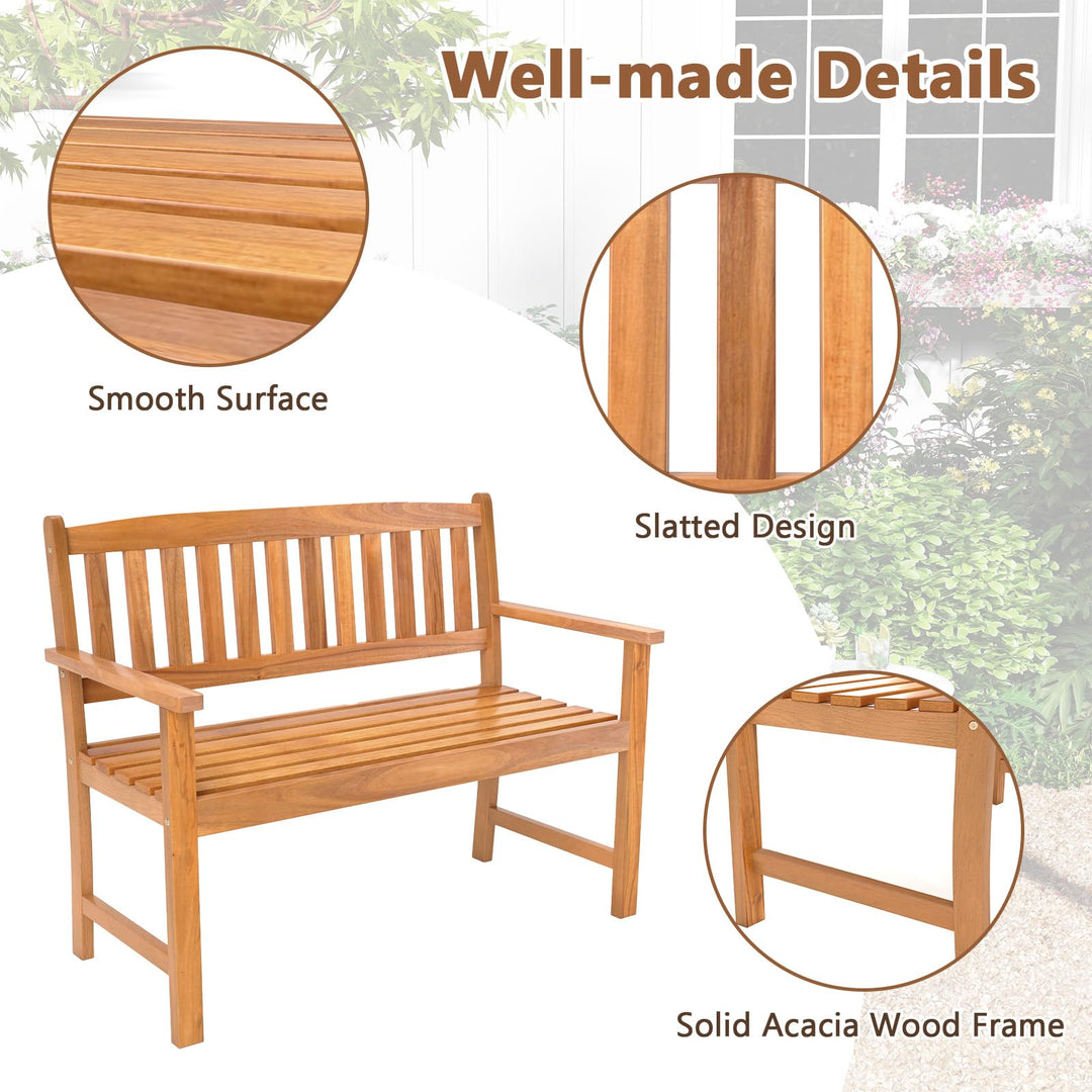 Giantex 2-Person Outdoor Bench Acacia Wood Patio Bench w/Ergonomic Backrest