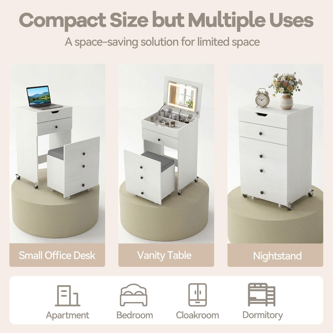 CHARMAID 3-in-1 Vanity Desk with Flip-Top LED Mirror
