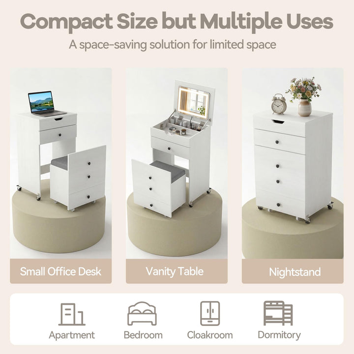 CHARMAID 3-in-1 Vanity Desk with Flip-Top LED Mirror