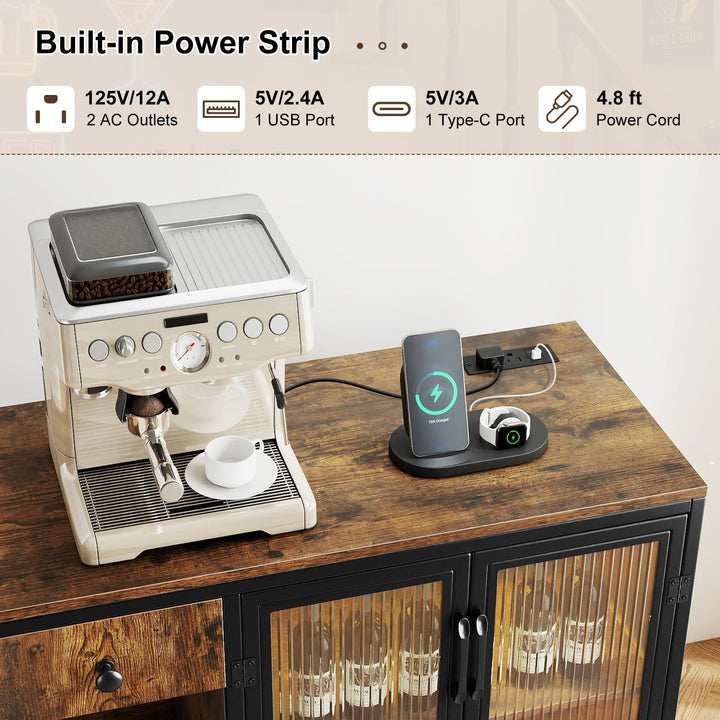 Giantex Industrial Buffet Sideboard with Power Outlets and LED Light