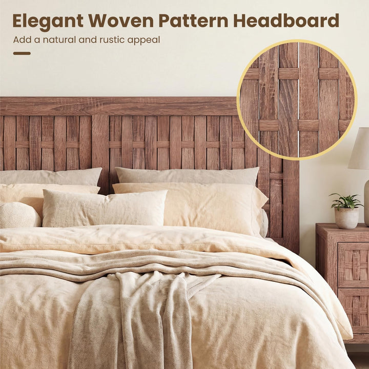Giantex Wood Bed Frame with Woven Headboard (Full/Twin/Queen)