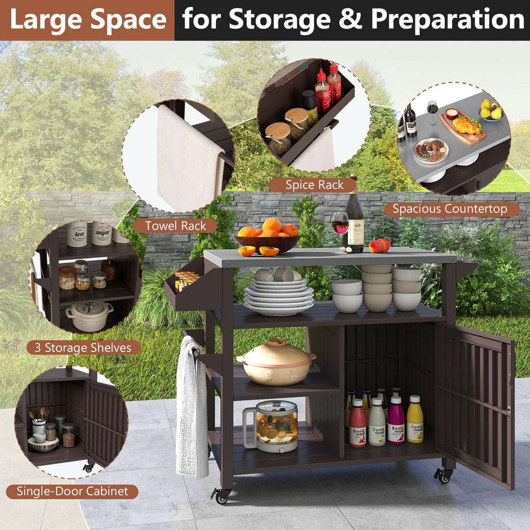 Giantex Outdoor Grill Cart with Storage Cabinet & Shelves Patio Kitchen Island Table