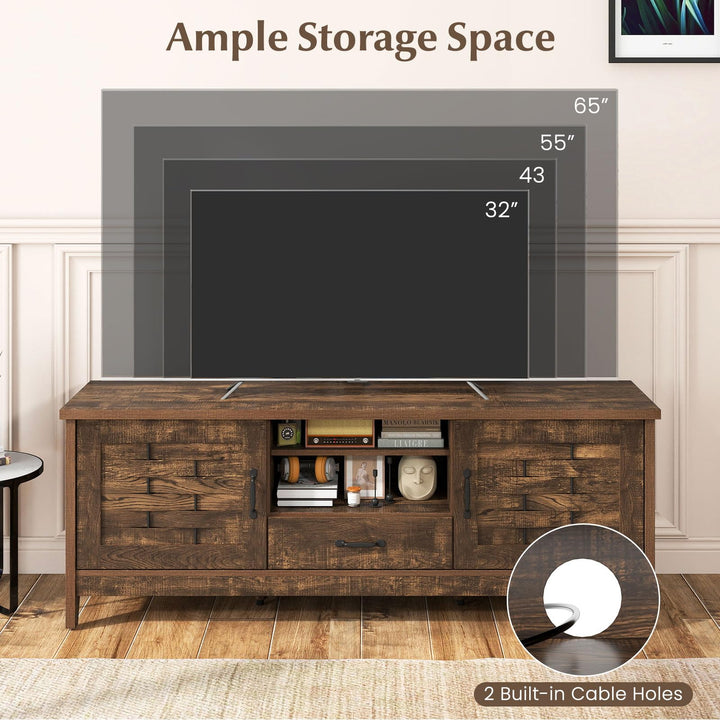 Giantex Farmhouse TV Stand for 65 Inch TVs 59" Wood Entertainment Center with 2 Woven Accent Doors