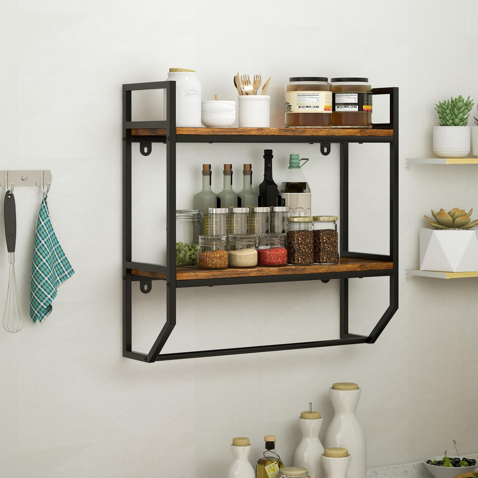 Giantex Wall Mounted Bathroom Shelves with Towel Bar