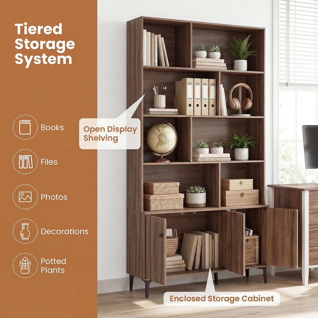 Giantex 68.5" Tall Bookcases and Bookshelves with 2 Doors for Home Office