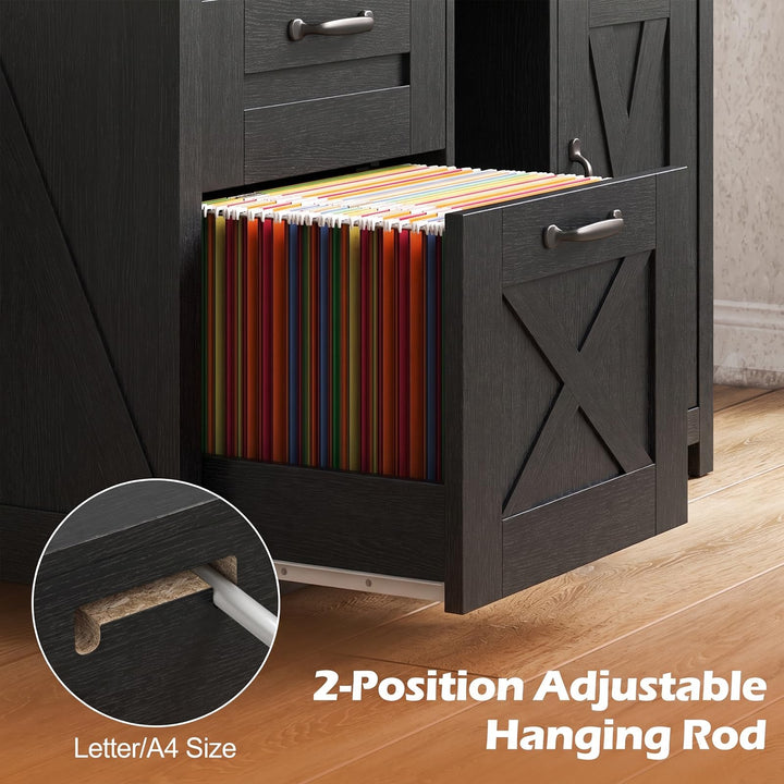 Lateral File Cabinet with 2 Drawers and Single-Door Cabinet for Letter/A4