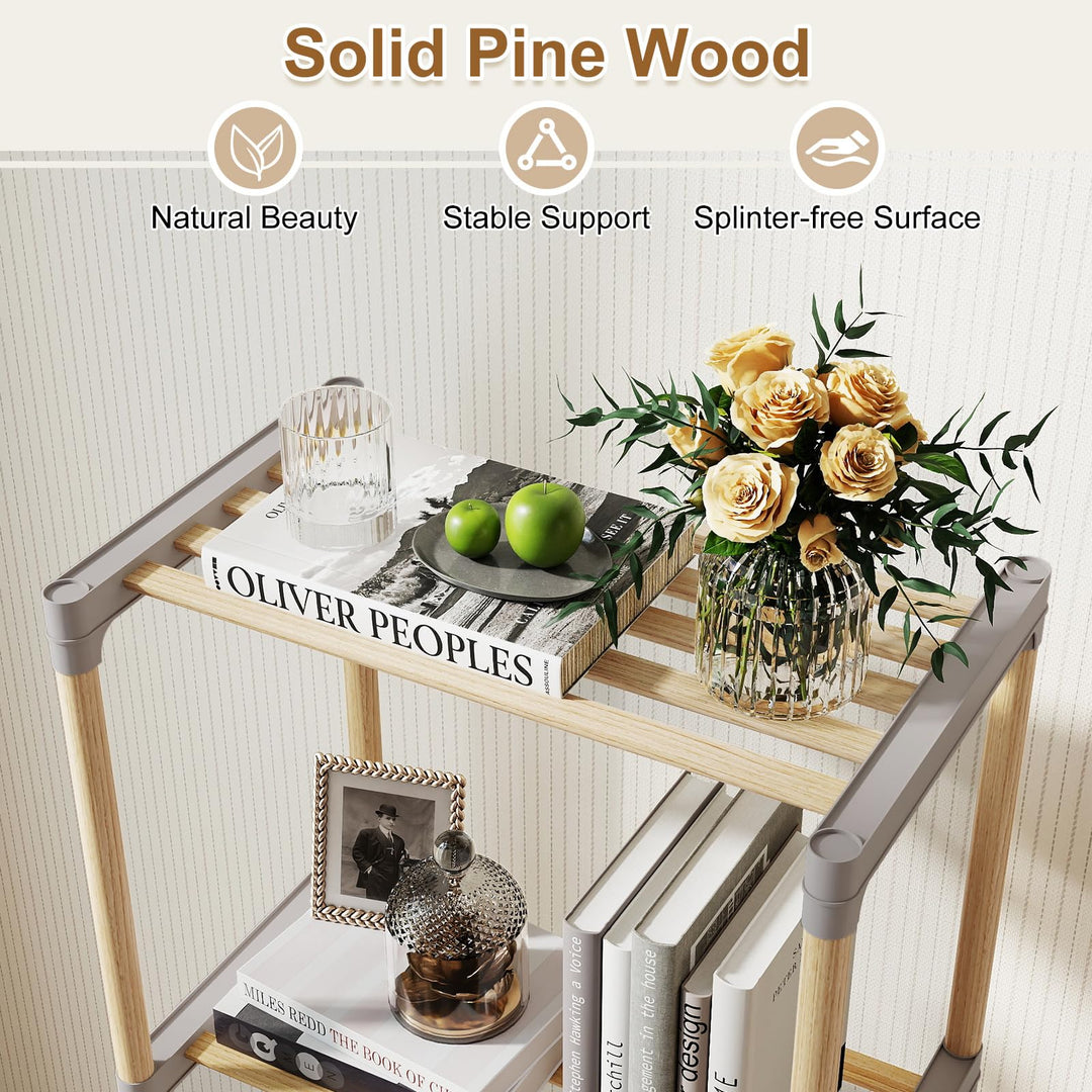 Giantex 4-Tier Bookshelf | Pine Wood Bookcase with Open Shelves