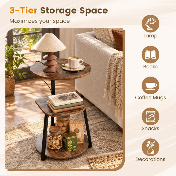 GIANTEX Round End Table with Charging Station