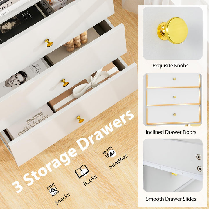 Giantex 3 Drawer Dresser, Modern Storage Cabinet w/Flip Up Fluted Glass Door & Pull-Out Drawers