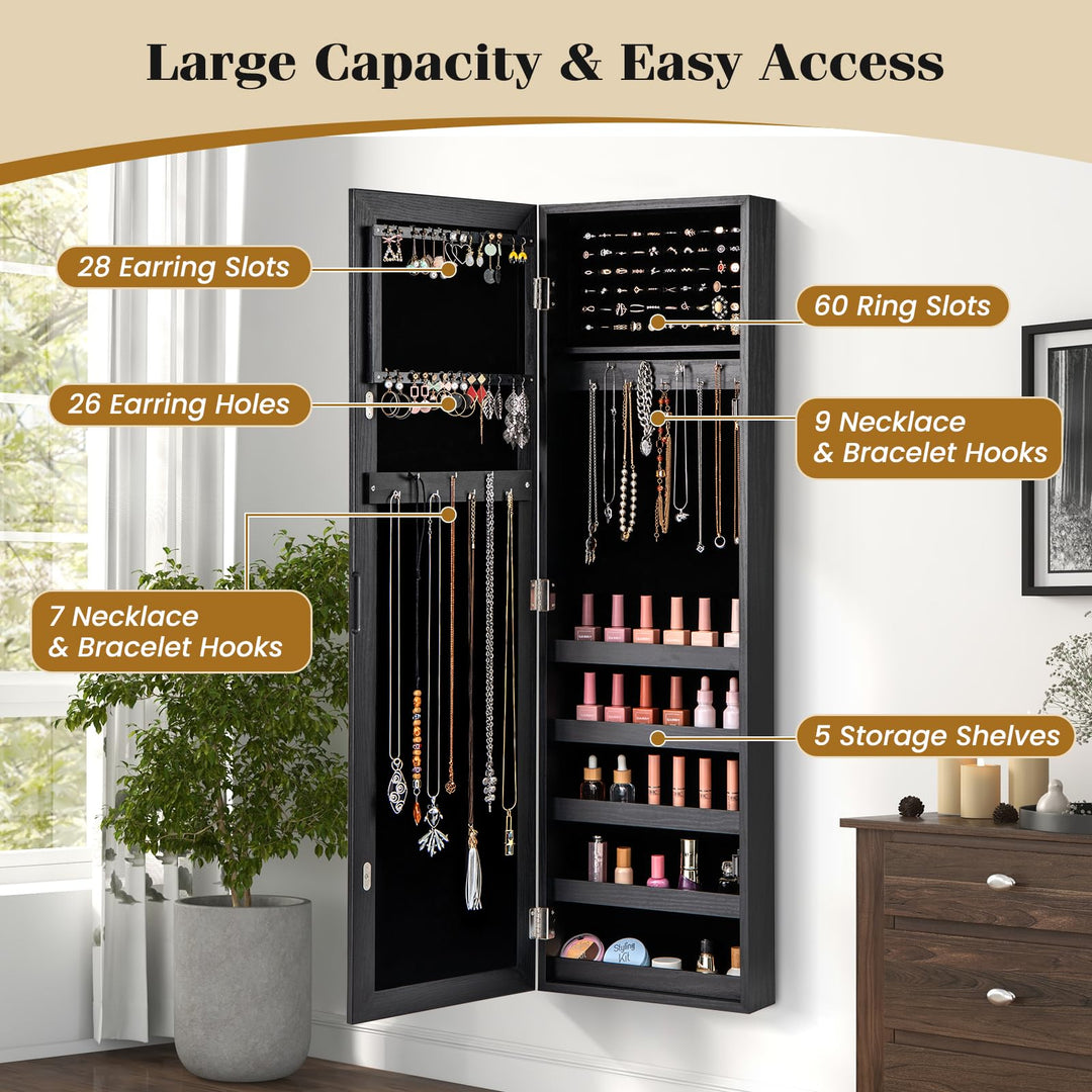 Giantex Wall or Door Mounted Jewelry Cabinet with Full Length Mirror Over The Door Jewelry Armoire Organizer