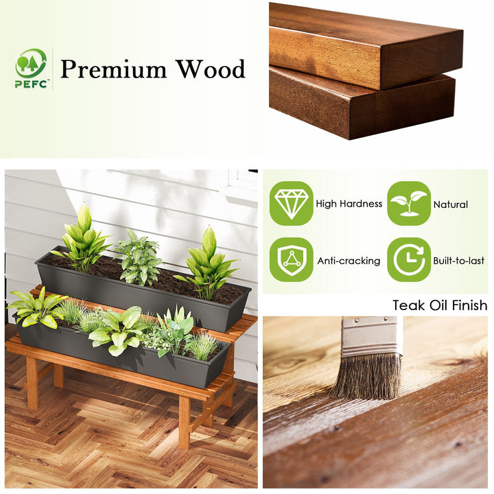 Giantex 2 Tier Wood Plant Stand with Teak Oil Finish